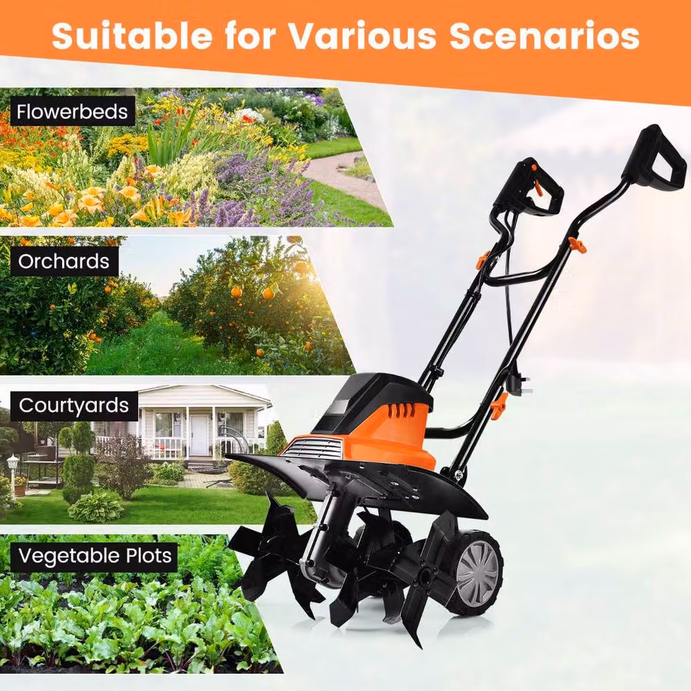 Costway 1500W Electric Tiller Garden Soil Cultivator Rotavator, Orange – 5