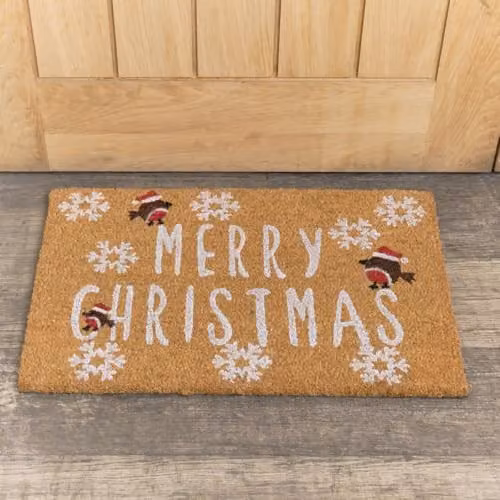 Melody Maison Merry Christmas Robin Detail Coir Doormat, Brown, W: 60 cm, D: 40 cm – 1