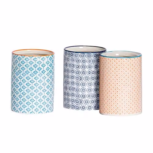Nicola Spring Floral Patterned Ceramic Kitchen Canisters, Pack of 3, 1 l, Blue, Orange and Multicolour