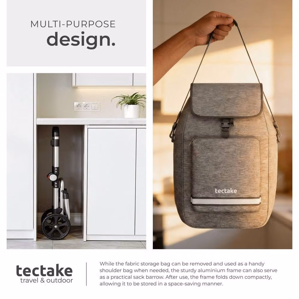 tectake 3-in-1 Foldable Shopping Trolley with Cooler Bag in Grey – 7
