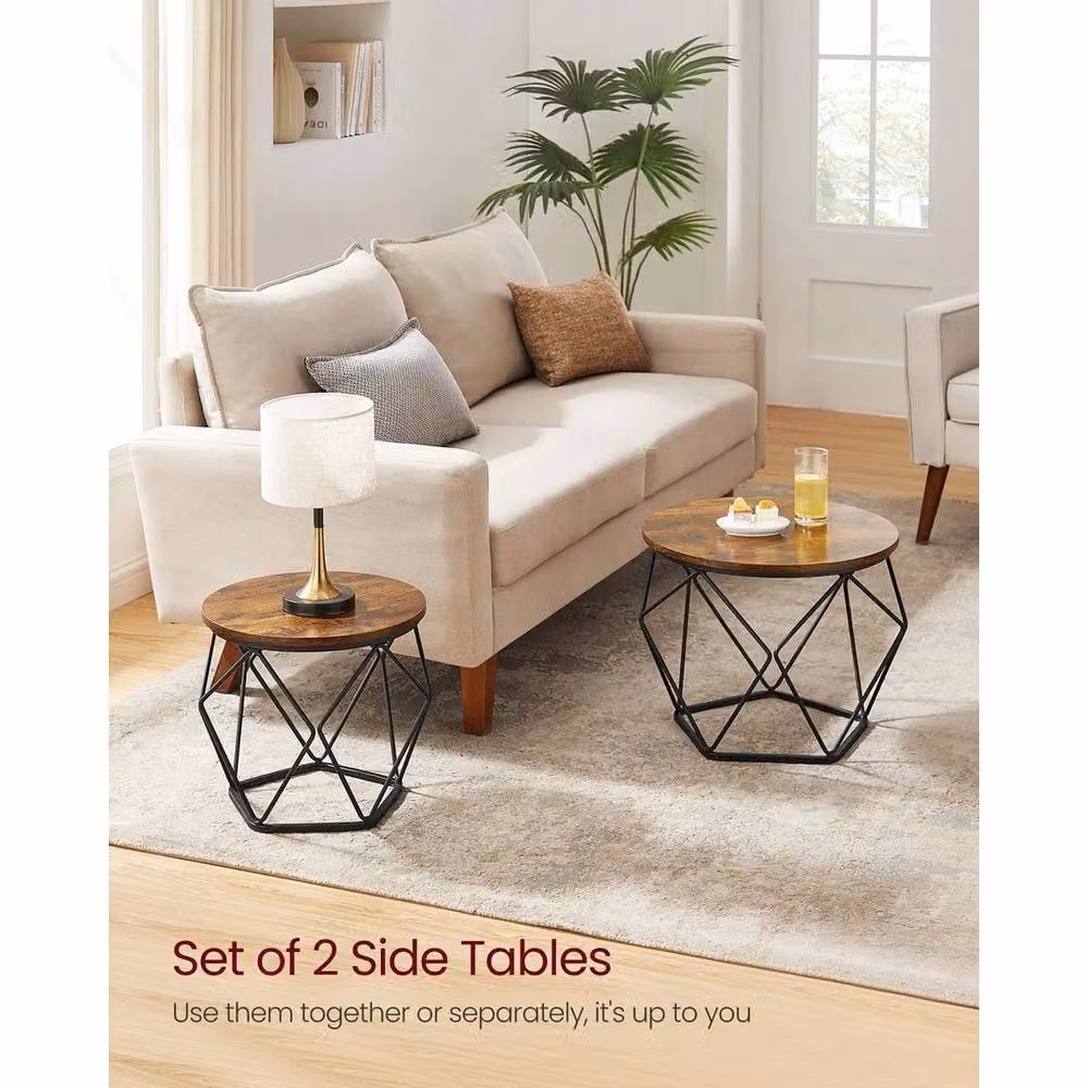 FORGEVIO Industrial Geometric Nesting Coffee Tables in Rustic Brown and Black, W/D/H: 50 cm x 50 cm x 40 cm and 40 cm x 40 cm x 36 cm – 2