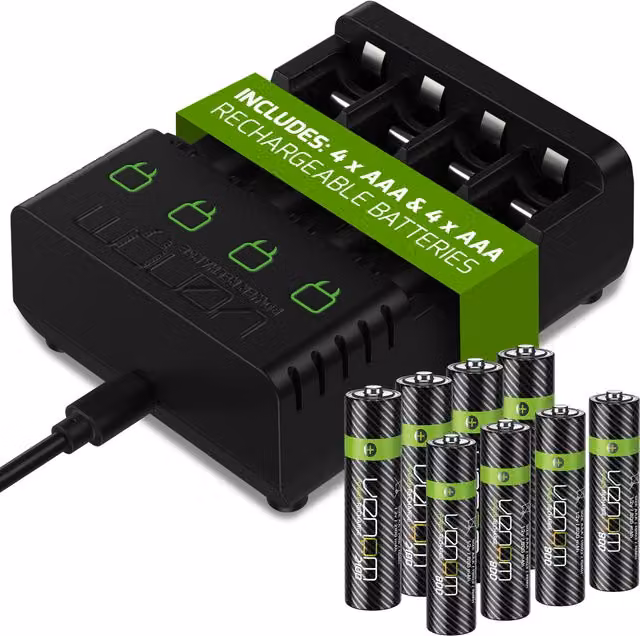 Venom Battery Charger with 4 x 2100mAh AA and 4 x 800mAh AAA Rechargeable Batteries, Black