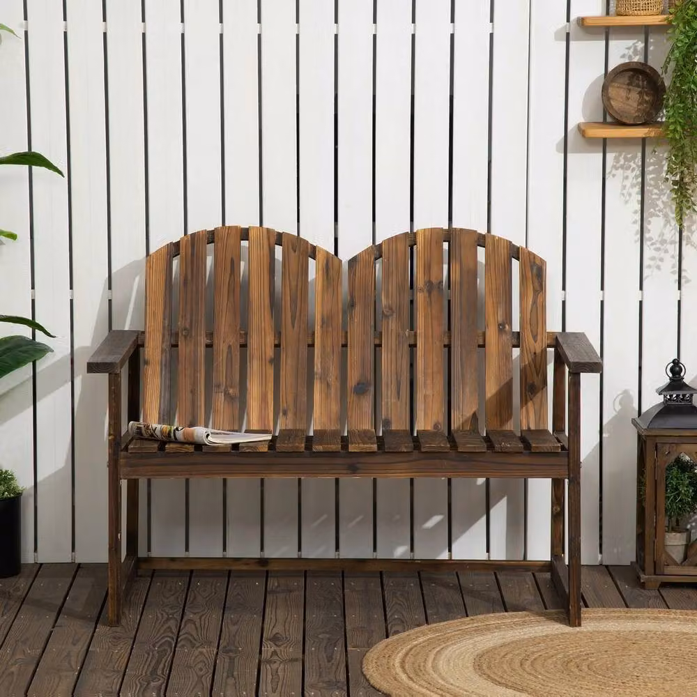 FORGEVIO Wooden Patio Loveseat Bench with Slatted Backrest in Brown, W/D/H: 114.0 x 63.0 x 86.0 cm – 4