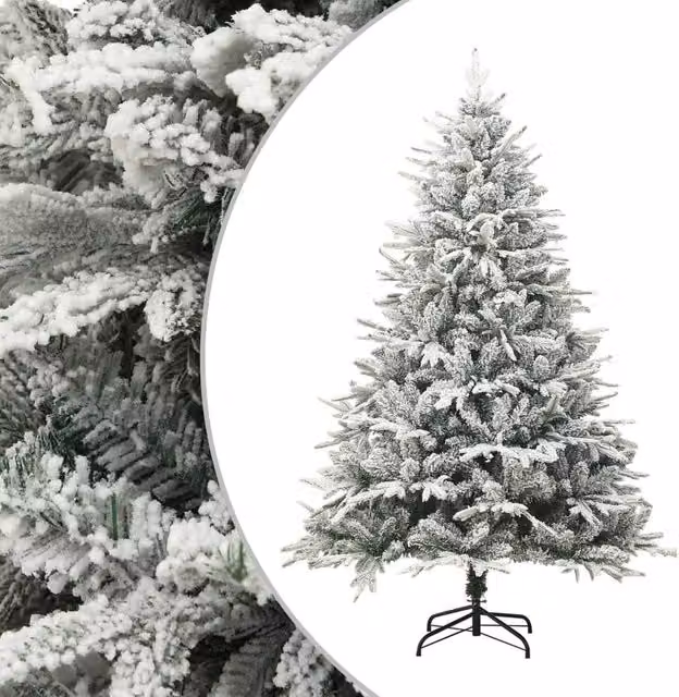 Berkfield Home Artificial Flocked Snow Christmas Tree in Green and White, Height: 210 cm