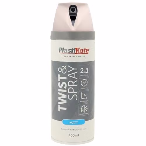 PlastiKote Twist & Spray Quick Drying Matt White Spray Paint, 400 ml