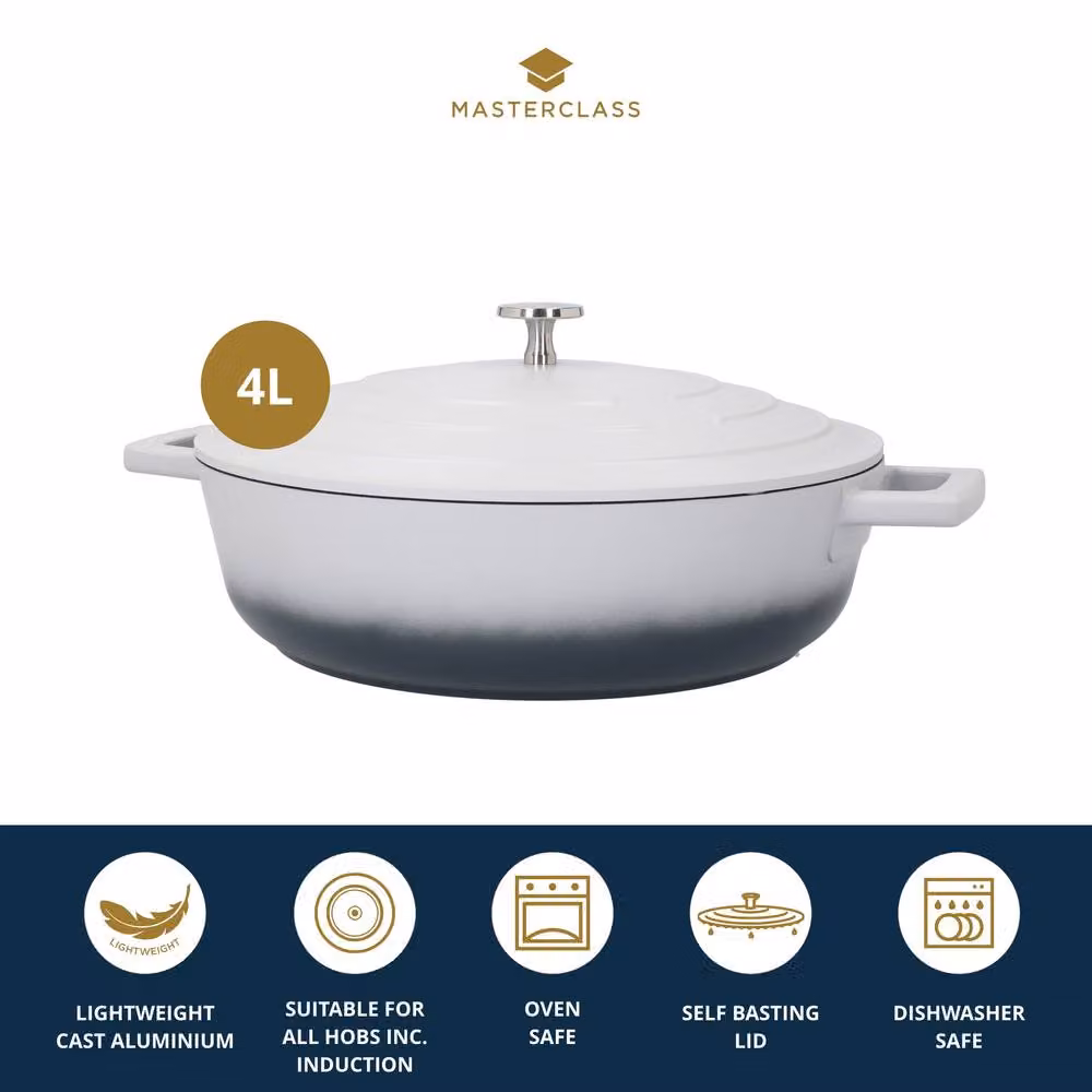 MasterClass Cast Aluminium Casserole Dish with Handle Covers, Ombre Grey, 4L – 6
