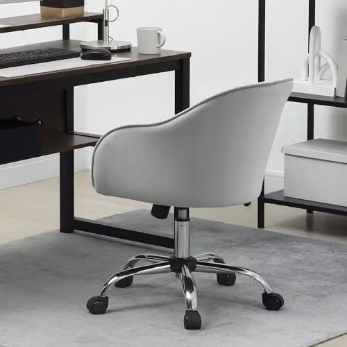 HOMCOM Grey Velvet Swivel Task Chair for Home Office and Bedroom, H 86 x W 61 x D 61 cm – 3