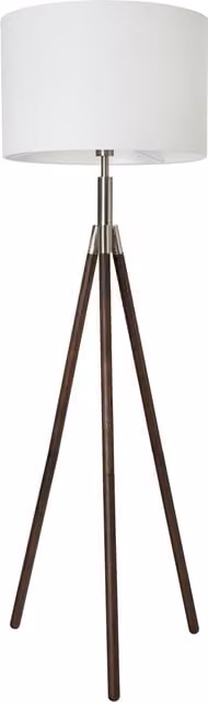 Litecraft Colson Wooden Tripod Floor Lamp with White Fabric Cylinder Shade