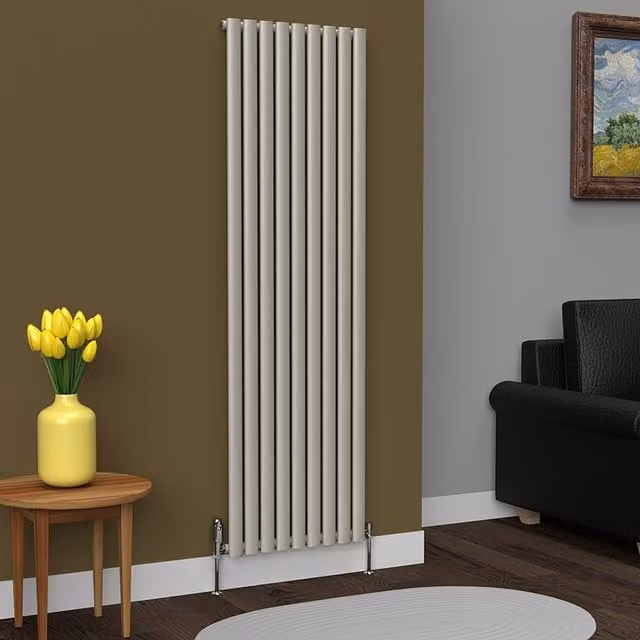 Lux Heat Oval Single Wall Mounted Radiator in Dune Grey, H 180 cm x W 54 cm x D 8.5 cm