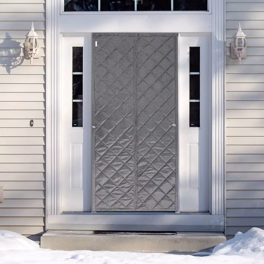 KORVIXA Thermal Insulating and Sound Dampening Door Curtain Panel, Grey, Width: 100 cm, Height: 130 cm – 4