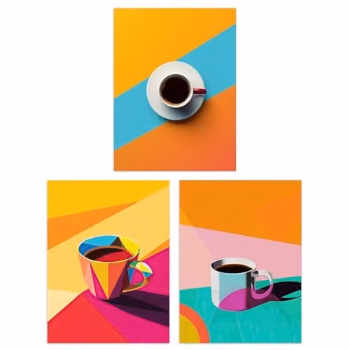 Artery8 Set of 3 Multicolour Geometric Graphic Coffee Cup Abstract Wall Art Paper Posters, W/H: 30.0 x 30.0 cm – 1