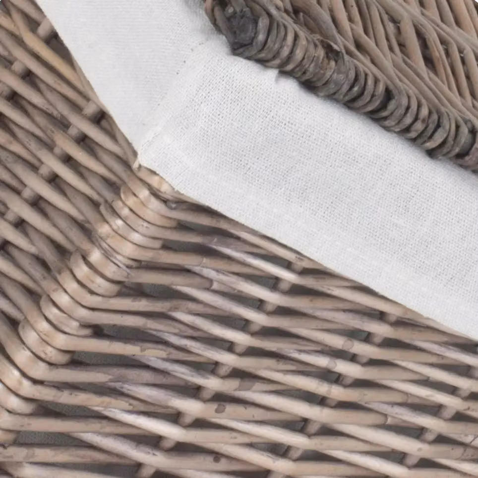 Red Wicker Storage Hamper Basket with Lid and Removable Cotton Fabric Bag in Brown and Grey – 2