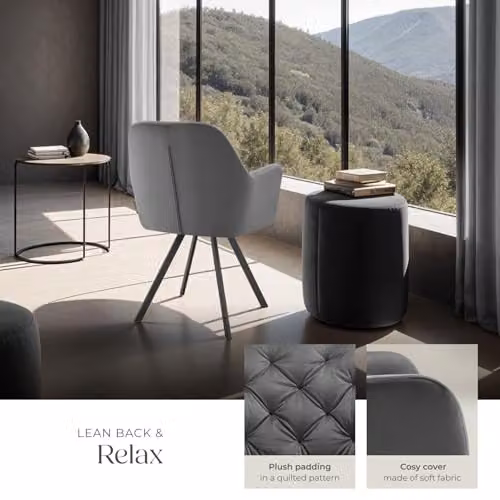 tectake Set of 4 Anthracite Velvet Swivel Dining Chairs with Armrests and Geometric Pattern – 5