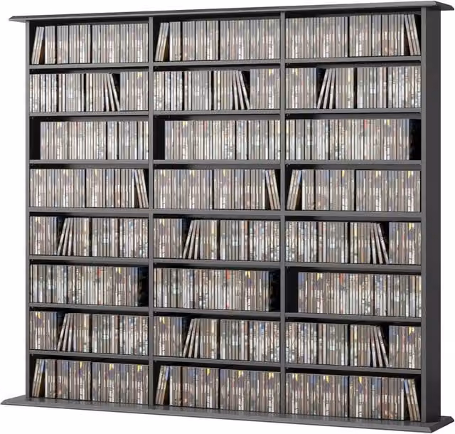 NESTLUNE Black Media Storage Unit with 24 Compartments, W: 100 cm, D: 15 cm, H: 15 cm – 1