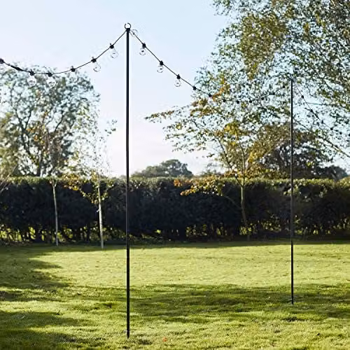 Lights4fun Set of 5 Black Metal Garden Festoon Poles for String Lights, Height: 2.75 m – 1