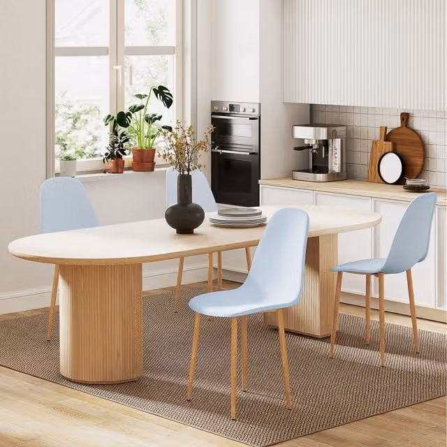 HOMCOM Set of 4 Modern Armless Scandinavian Dining Chairs in Light Blue and White