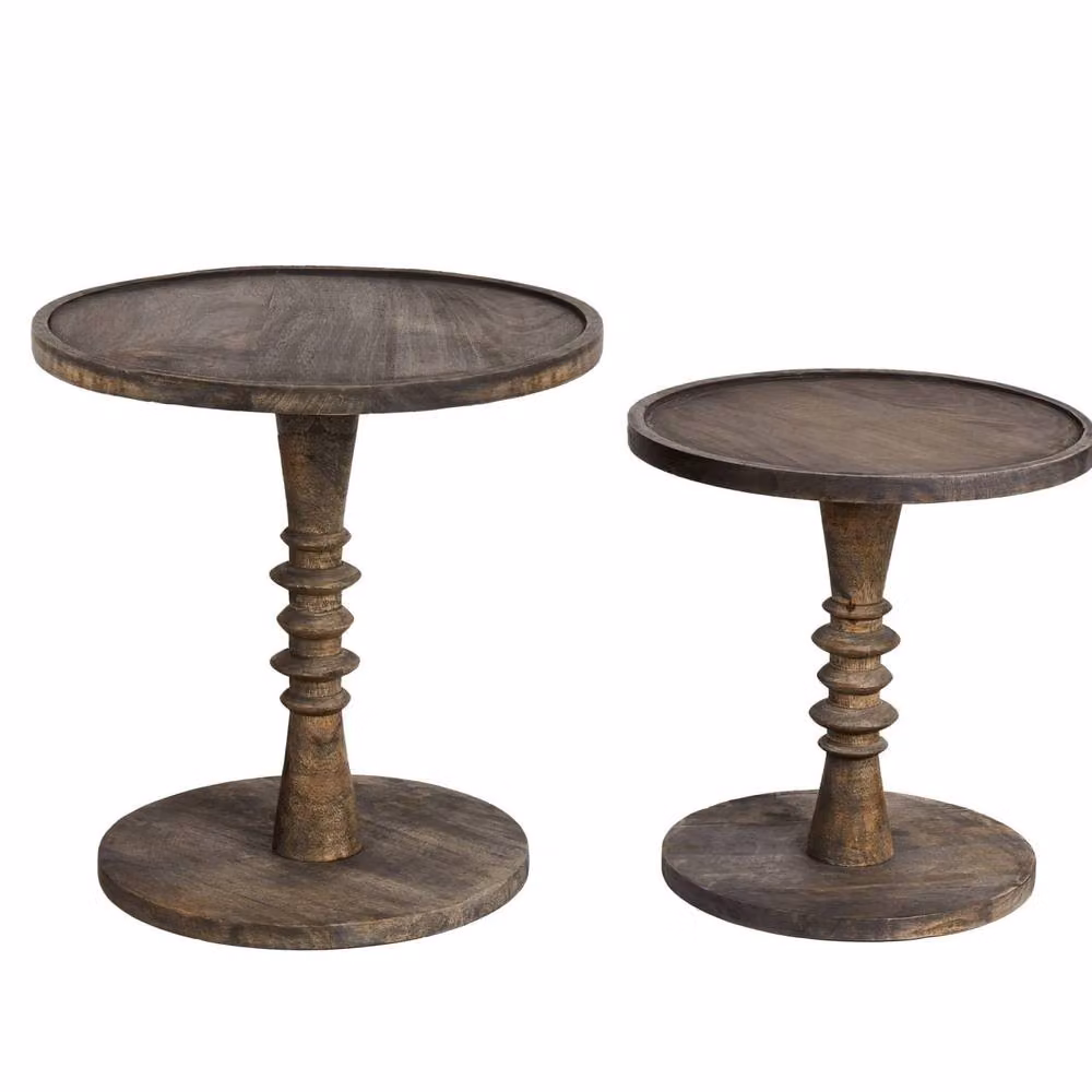 Wyld and Coco Set of 2 Round Mango Wood Side Tables in Brown – 2