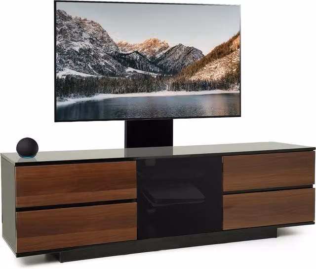 AVITUS ULTRA TV Cabinet with Glass Door and Mounting Arm in Black Walnut by Centurion Supports