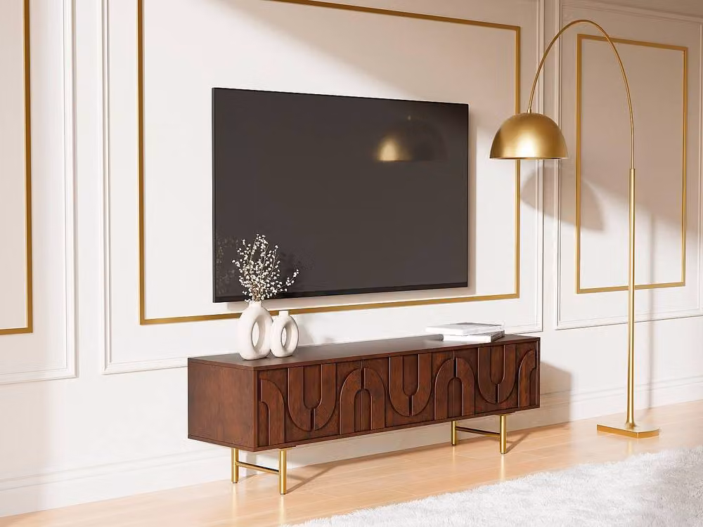 Vente-unique Modern Mango Wood and Black Metal TV Stand with 3 Doors in Brown and Black, W/D/H: 160 x 40 x 50 cm – 3