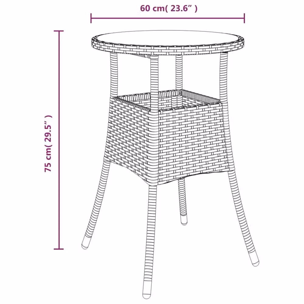Berkfield Grey Poly Rattan Garden Table with Tempered Glass Top, W: 60 cm, H: 75 cm – 4