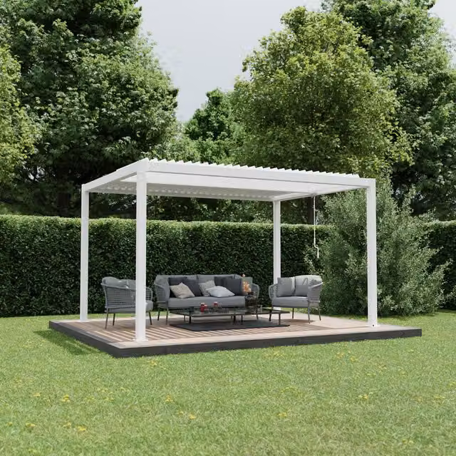 Agadon Aluminium Pergola Shading System in White with Rain Gutter