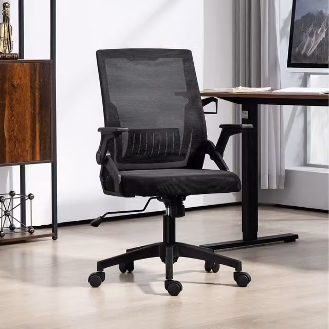 Vinsetto Modern Black Mesh and Fabric Adjustable Height Task Office Chair with Armrests