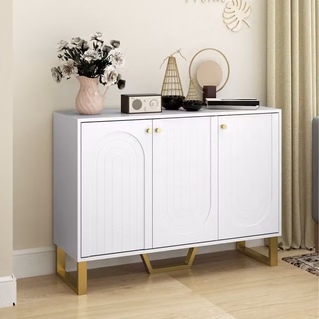 HOMCOM Modern White Sideboard with Adjustable Shelves and Gold Details