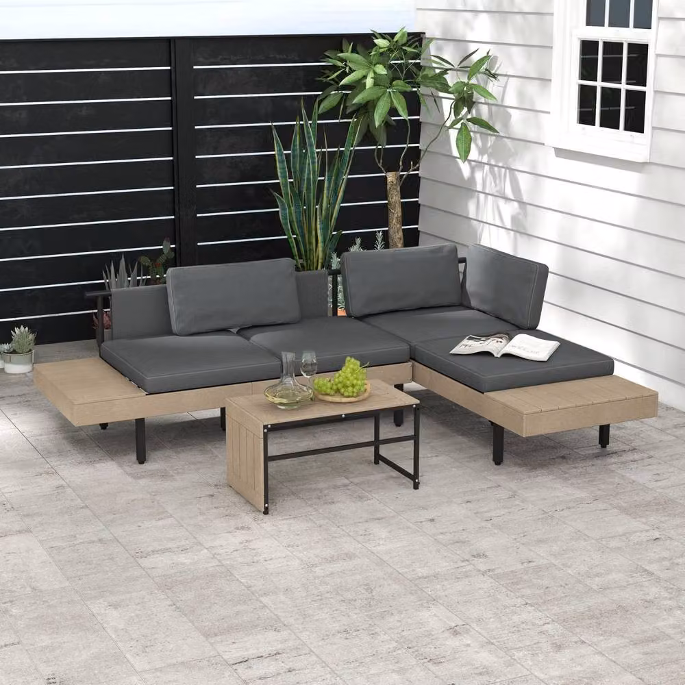 Wyld Haus Vivino 3 Piece L Shaped Outdoor Sofa Set with Coffee Table in Grey – 3
