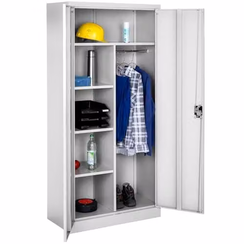 tectake Metal Filing Cabinet in Grey with Lock and Internal Shelves, H 180 x W 80 x D 40 cm – 1