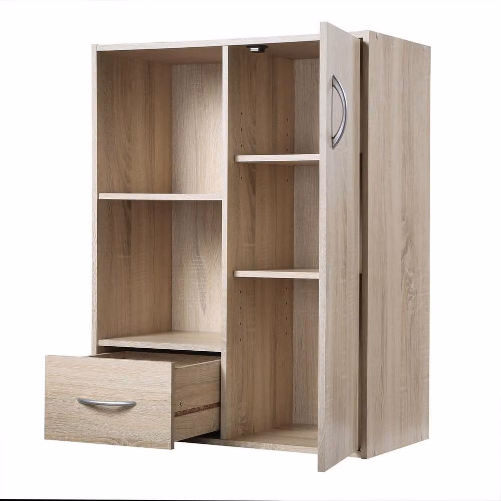 CALICOSY 2-Compartment Storage Shelf with 1 Drawer and 1 Cupboard, Light Brown, W: 61.5 cm, H: 80.0 cm, D: 29.5 cm – 4