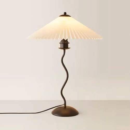 ValueLights Wiggle Black Metal Wavy Single Stem Table Lamp with White Origami Pleated Shade and 4W Warm White LED Bulb – 1
