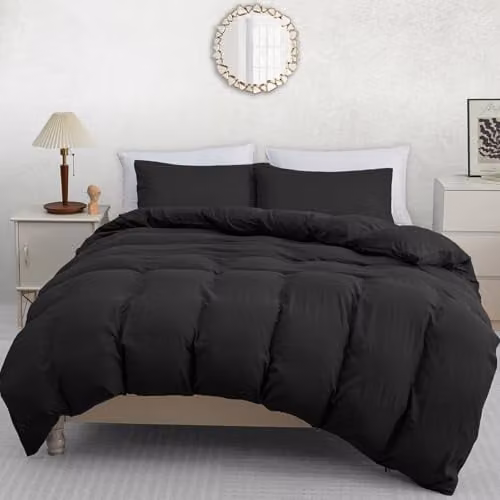 Pamposh King Size Reversible Microfibre Duvet Cover Set in Black with Pillowcases – 1