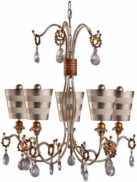 Elstead Tivoli 5 Light Multi Arm Chandelier in Silver and Cream Finish with E27 Sockets