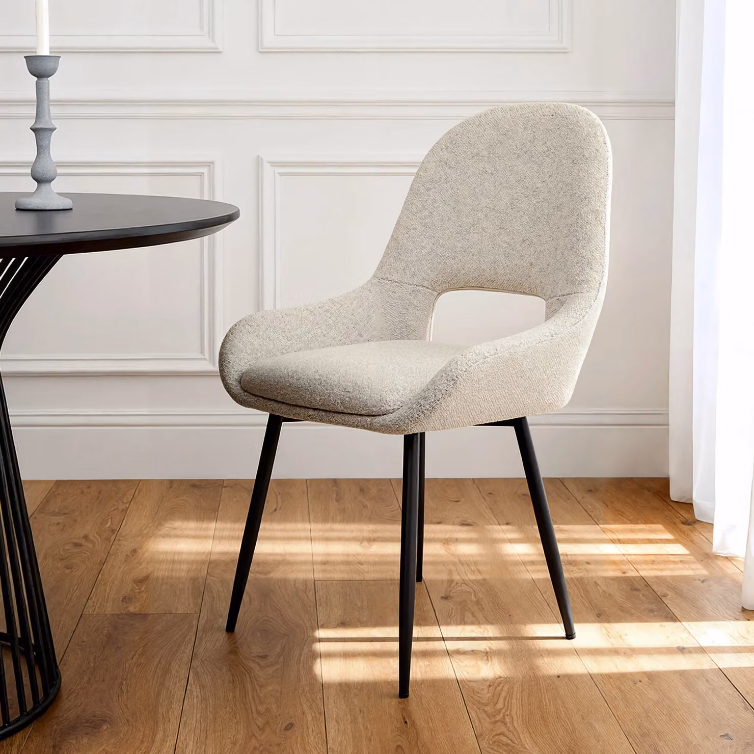 Home Garden Direct Pebble Set of 2 Bouclé Dining Chairs in Light Grey and Beige – 2