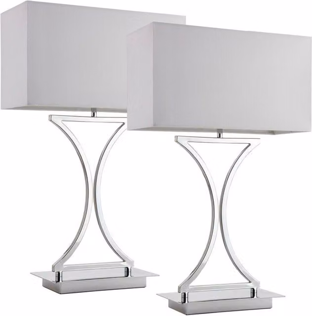 Loops 2 Pack Modern Square Table Lamps in Chrome and White
