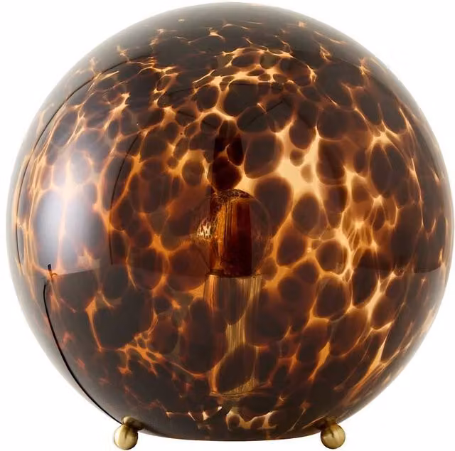 ValueLights Chiara Leopard Glass Globe Table Lamp in Brown and Gold/Brass