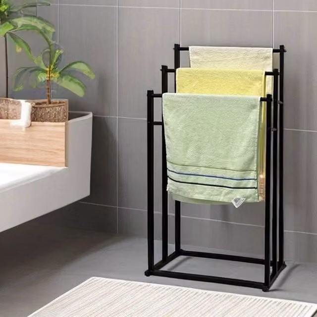 FORGEVIO Black 3 Tier Freestanding Metal Bathroom Towel Storage Rack Stand