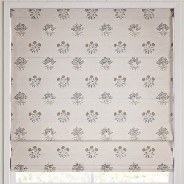 William Morris At Home Lily Flower Embroidery Made to Measure Blackout Roman Blind in Woad Multicolour
