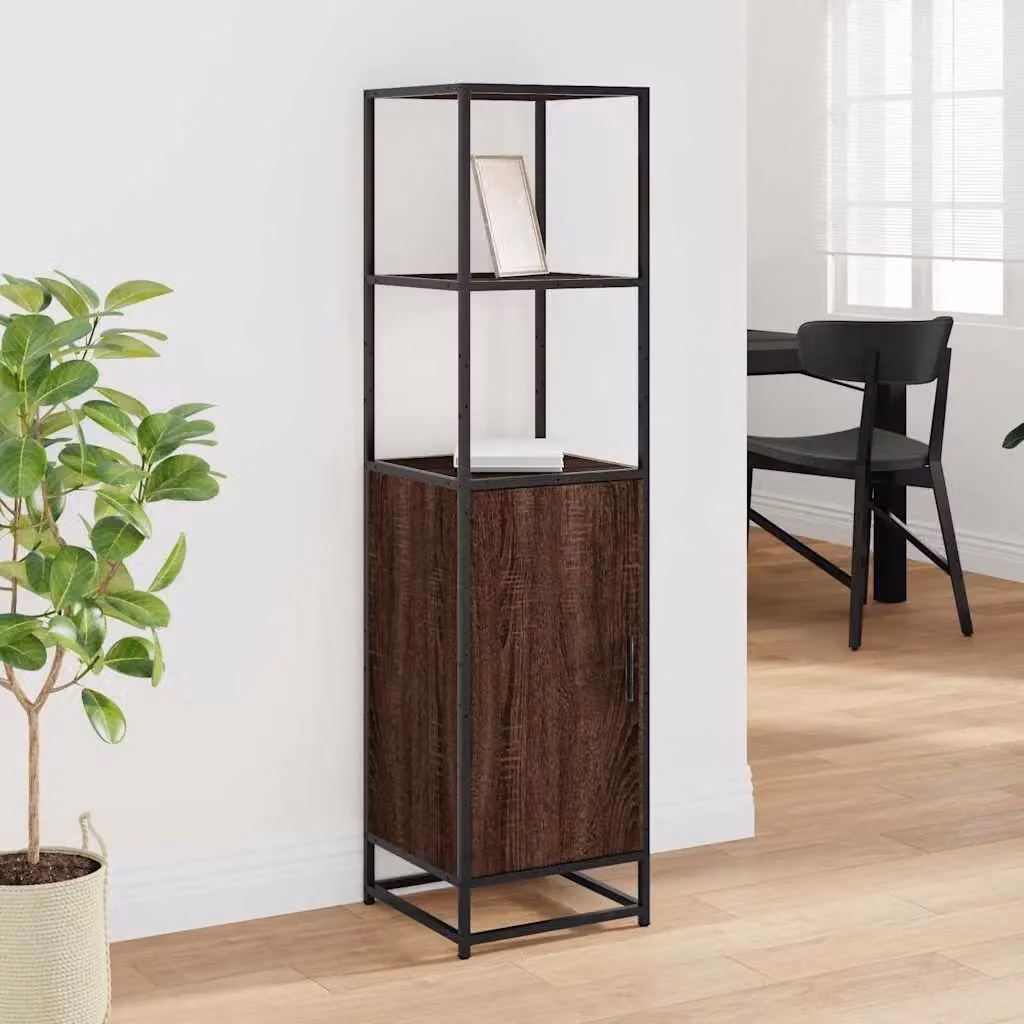 Berkfield Home Brown Oak Highboard in Engineered Wood and Metal, W/D/H: 35.5 x 35.5 x 139 cm – 3