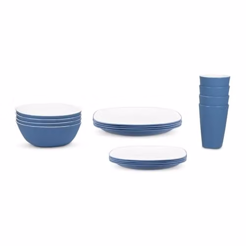 Bayside 16 Piece Blue and Multicolour Plastic Dinnerware Set – 1