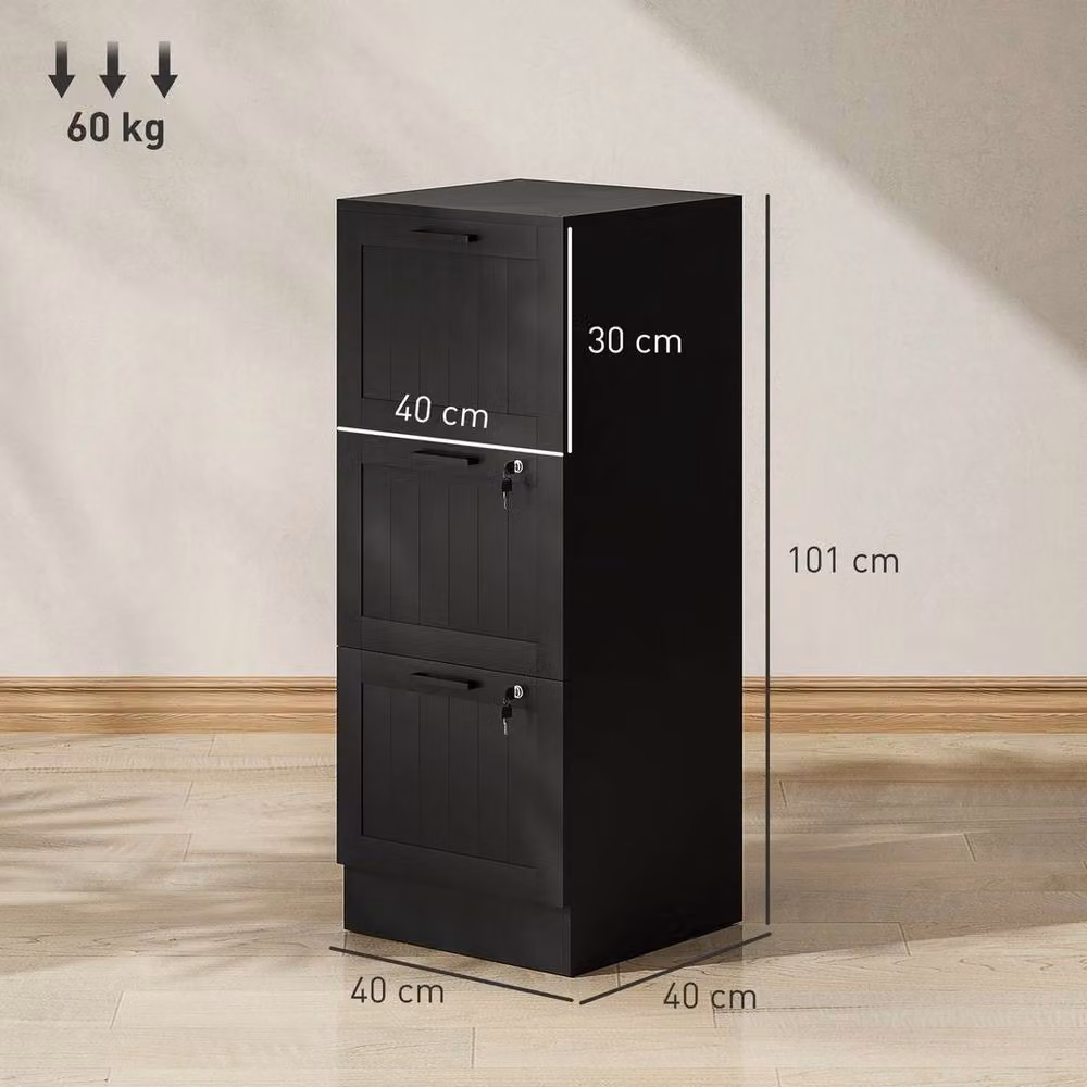 NESTLUNE 3 Drawer File Cabinet with Lock and Adjustable Hanging Bars, Black – 2