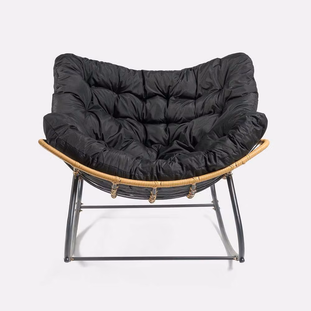 OHS Bali Garden Rocking Chair with Metal Frame and Cushions in Black – 3