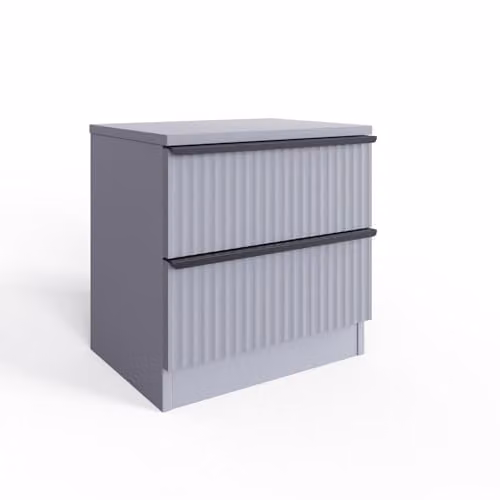 FWStyle Matt Grey 2 Drawer Bedside Cabinet with Abstract Design and Black Metal Handles, H46 x W45 x D40 cm – 1