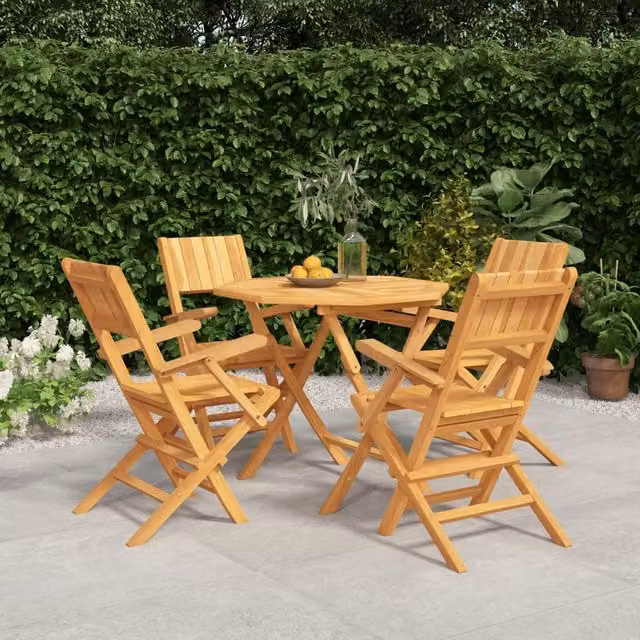 Berkfield Home 5 Piece Garden Dining Set in Brown Solid Teak Wood – 1