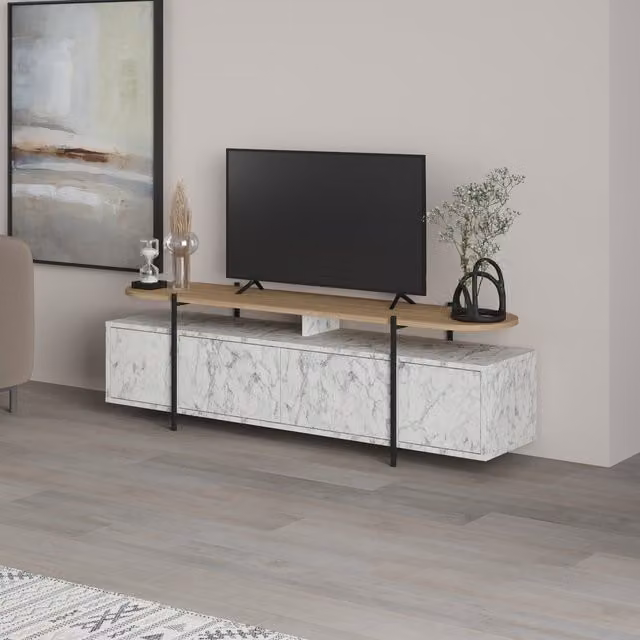 Decortie Modern Abstract TV Stand in Oak and Metal