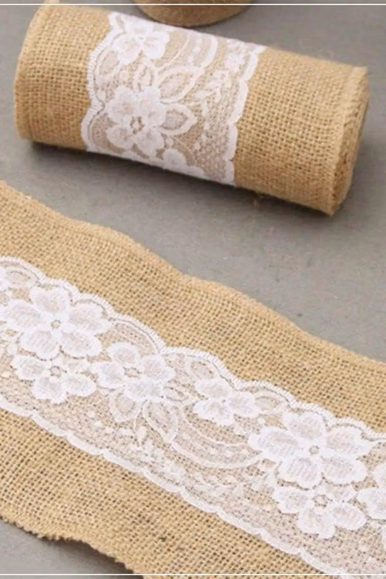 Neel Blue 10-Piece White and Beige Hessian Chair Sashes, W: 22 cm x L: 280 cm