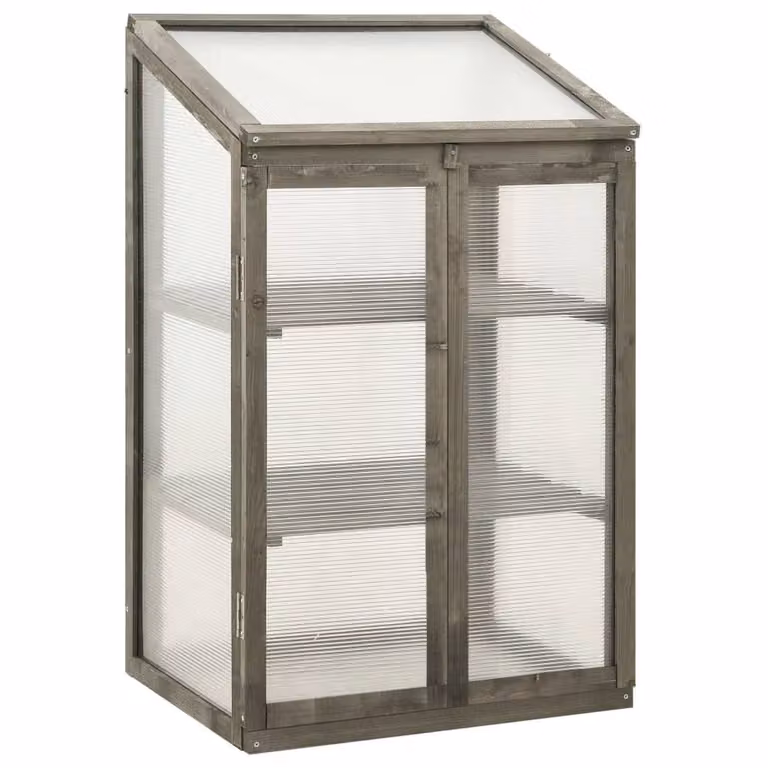 Berkfield Home Grey Firwood Greenhouse with Polycarbonate Shelving, W/D/H: 60 x 45 x 100 cm