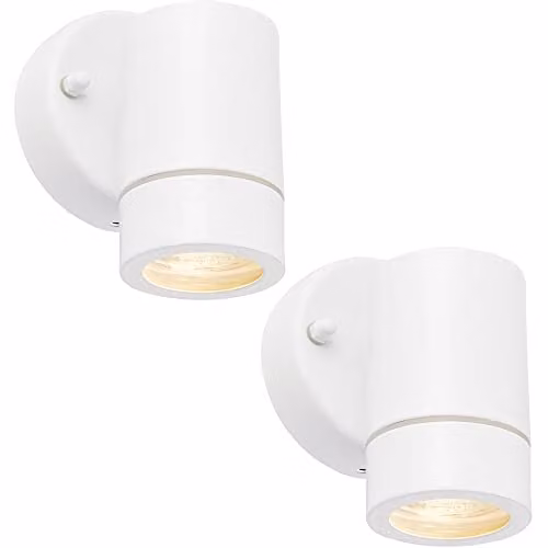 Loops 2 Pack Dimmable Outdoor Wall Downlight in White Stainless Steel and Transparent Glass with 7W GU10 LED Bulbs, IP44 Rated