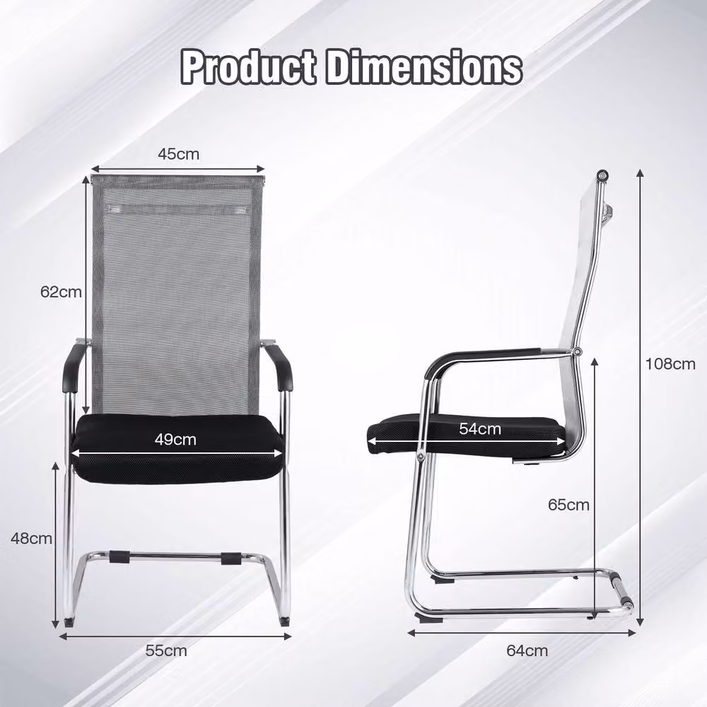 Gymax Set of 2 Grey Fabric Meeting Room Conference and Office Guest Chairs with Armrests – 2