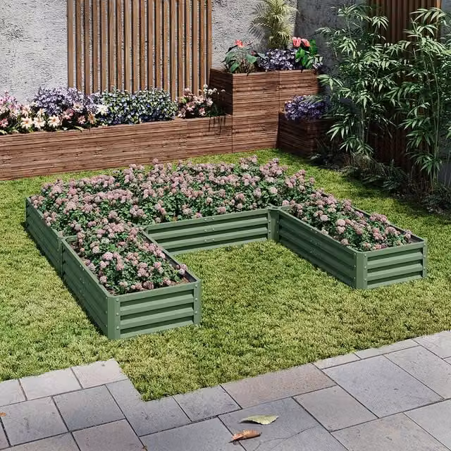 Lifeideas U-Shaped Metal Raised Flower Bed in Green